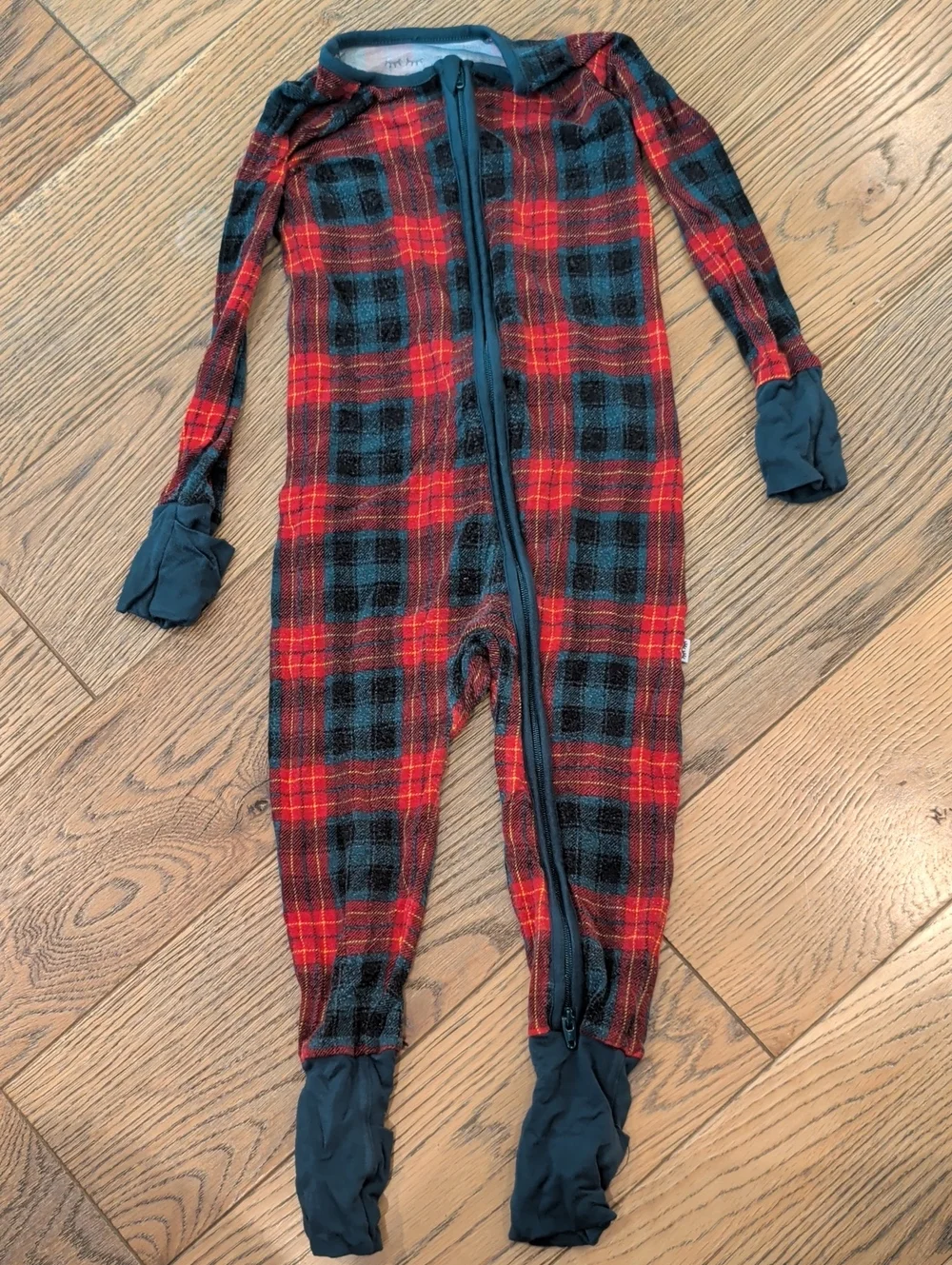 Little Sleepies Red and Black Plaid Footed Pajamas